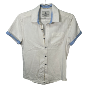 Linen Blend‎ White Short Sleeve Button Up Shirt Small